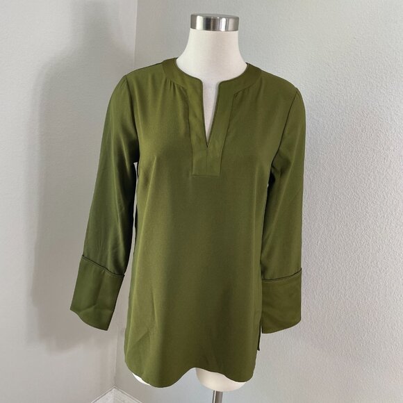 J Crew Womens Small Moss Green Blouse 3/4 Sleeve Shirt Top V Neck - Picture 1 of 12